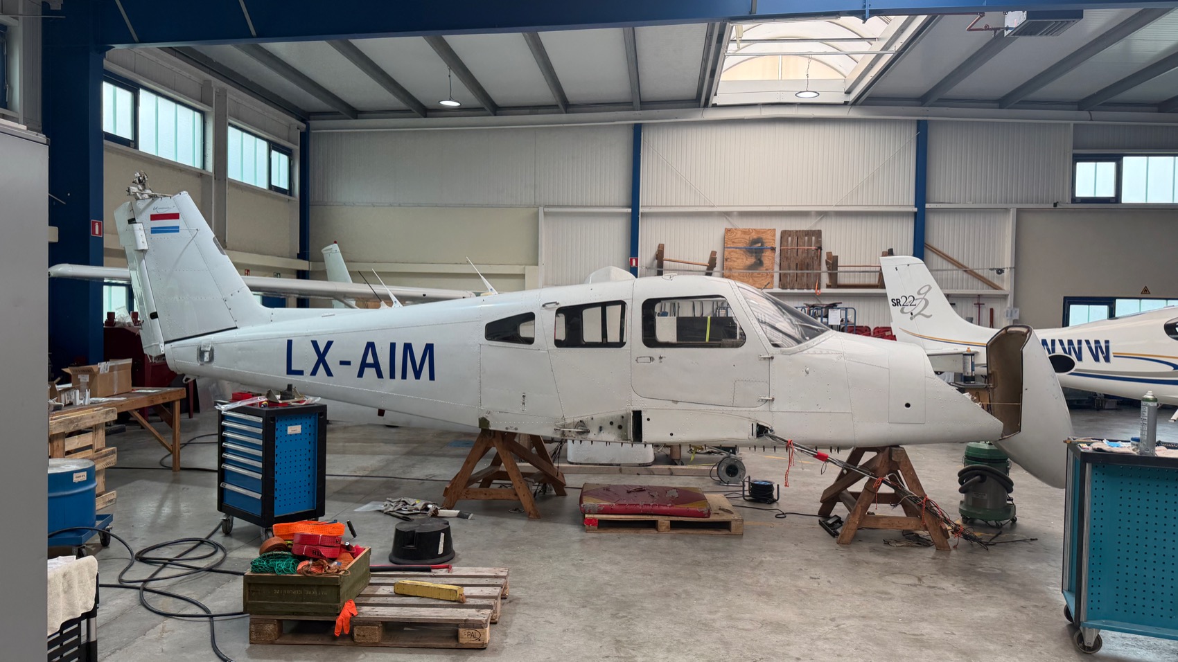 Aircraft airframe opened for maintenance