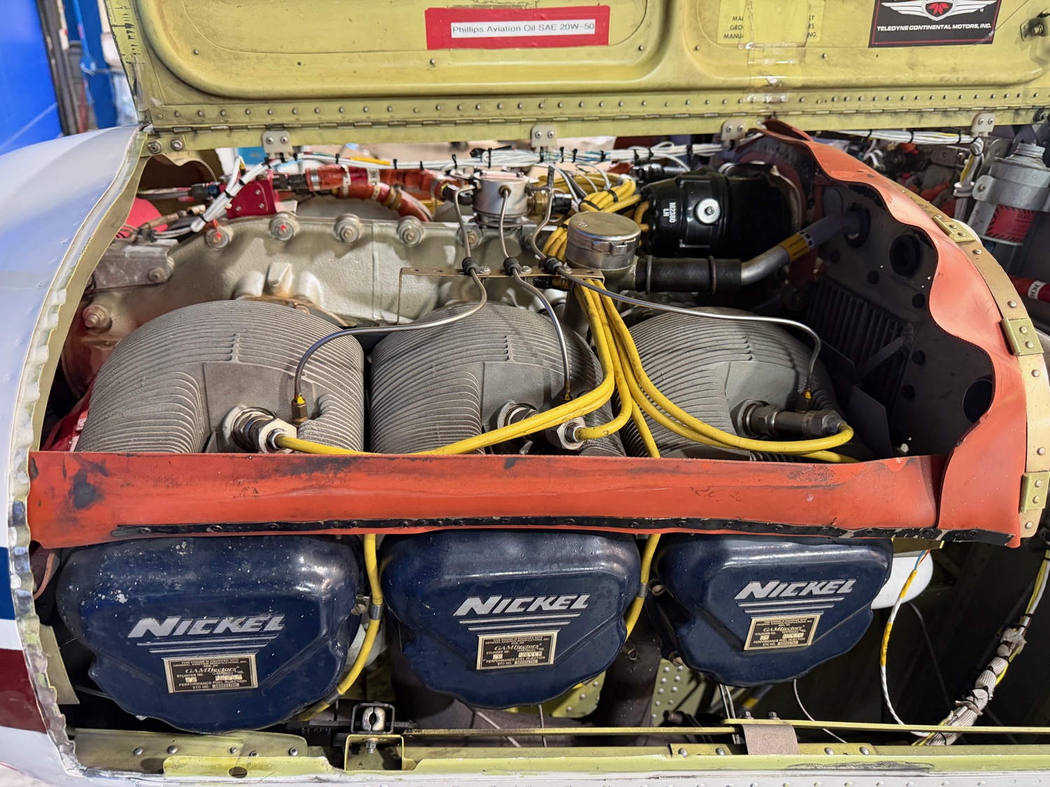 Aircraft engine bay opened for inspection